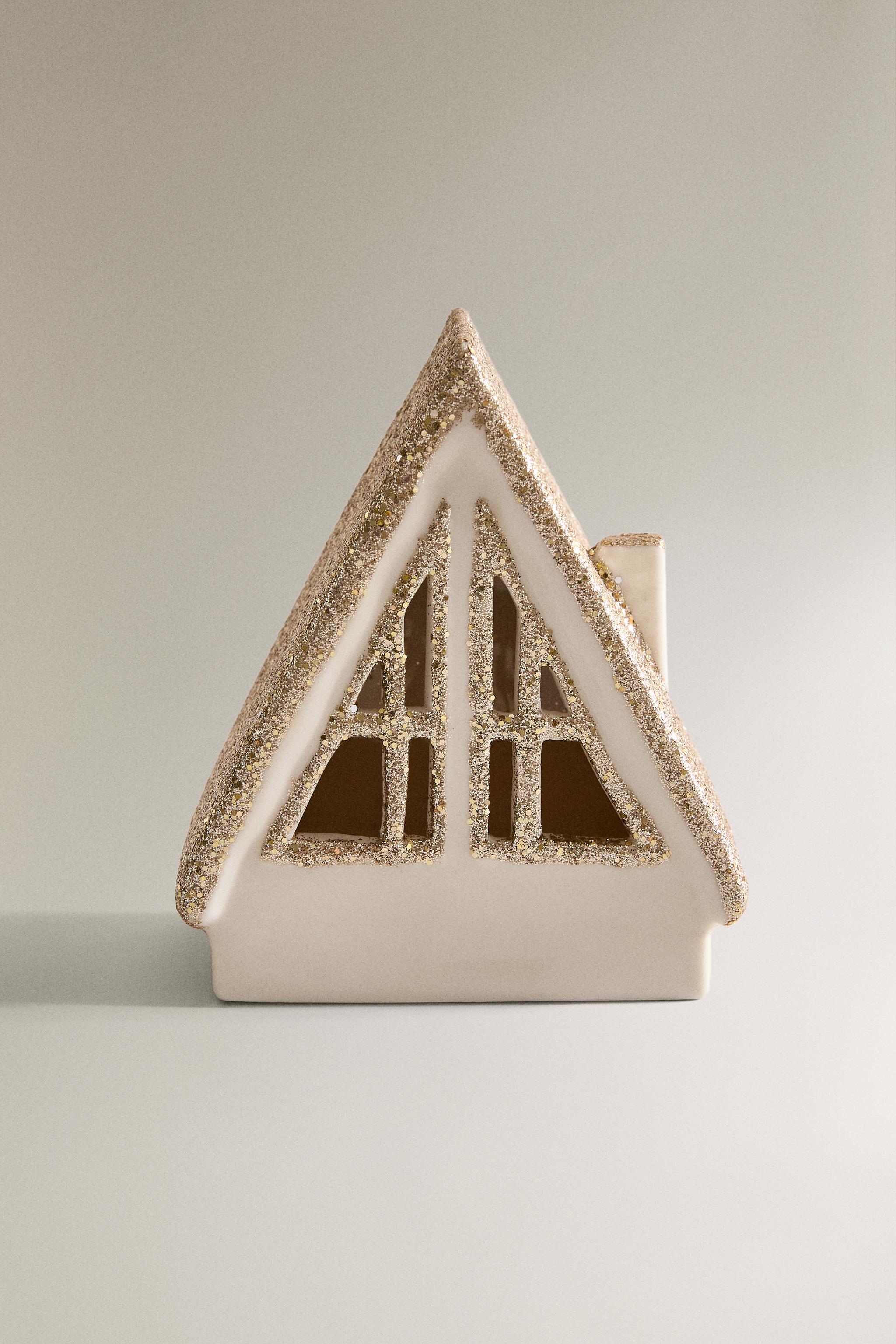 CERAMIC HOUSE ROOF GLITTER CHRISTMAS ORNAMENT